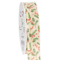 Artikel Dekoband mit Stechpalmen und Beeren Polyester 25mm 18m Beige Grün Rot Innenbereich