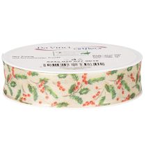 Artikel Dekoband mit Stechpalmen und Beeren Polyester 25mm 18m Beige Grün Rot Innenbereich