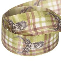 Artikel Dekoband Stoff Hirschkopf Karomuster 40mm Grün Braun Beige 15m für Innenbereich