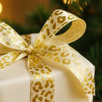 Artikel Seidenband Leopardenmuster Creme Gold 15mm x 18m für Geschenk- und Dekorationszwecke