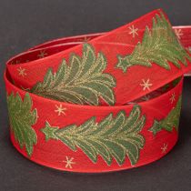 Artikel Geschenkband Stoff 40mm 15m Tannenbaum und Sterne Rot Grün Gold