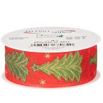 Artikel Geschenkband Stoff 40mm 15m Tannenbaum und Sterne Rot Grün Gold