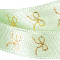 Artikel Dekoband aus Polyester in Mintgrün mit goldenen Schleifen 15mm x 18m