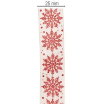 Artikel Dekoband Baumwolle Schneeflocken Rot Weiss 25mm 20m Geschenkband