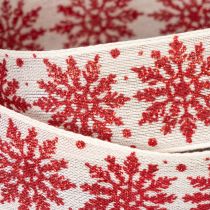 Artikel Dekoband Baumwolle Schneeflocken Rot Weiss 25mm 20m Geschenkband