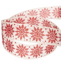 Artikel Dekoband Baumwolle Schneeflocken Rot Weiss 25mm 20m Geschenkband