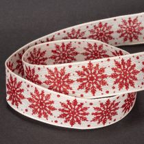 Artikel Dekoband Baumwolle Schneeflocken Rot Weiss 25mm 20m Geschenkband