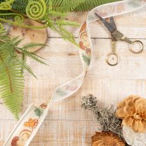 Artikel Dekoband aus Polyester 25mm x 18m Pilze und Herbstlaub Beige
