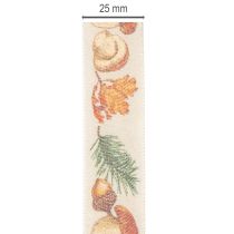 Artikel Dekoband aus Polyester 25mm x 18m Pilze und Herbstlaub Beige