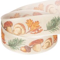 Artikel Dekoband aus Polyester 25mm x 18m Pilze und Herbstlaub Beige