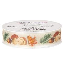 Artikel Dekoband aus Polyester 25mm x 18m Pilze und Herbstlaub Beige