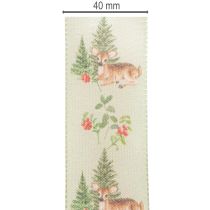 Artikel Dekoband aus Seide Reh-Motiv Wald und Blumen 40mm 15m
