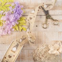Artikel Dekoband Stoff beige mit Wichteln und Herzen 40mm x 15m für Weihnachtsdekoration