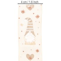 Artikel Dekoband Stoff beige mit Wichteln und Herzen 40mm x 15m für Weihnachtsdekoration