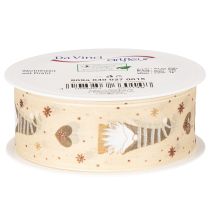 Artikel Dekoband Stoff beige mit Wichteln und Herzen 40mm x 15m für Weihnachtsdekoration