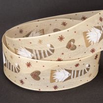 Artikel Dekoband Stoff beige mit Wichteln und Herzen 40mm x 15m für Weihnachtsdekoration