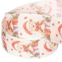 Artikel Geschenkband aus Stoff mit Bärenmotiv 40mm x 15m in Creme, Rot und Grün für Weihnachtsdekoration