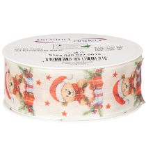 Artikel Geschenkband aus Stoff mit Bärenmotiv 40mm x 15m in Creme, Rot und Grün für Weihnachtsdekoration