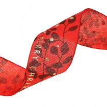 Artikel Weihnachtsband Polyester Rot 40mm x 20m mit Schrift und Goldelementen für Dekoration