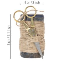 Artikel Juteband Spule mit Holz und Schere Ø5cm H8cm Natur 2 Stück