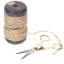 Artikel Juteband Spule mit Holz und Schere Ø5cm H8cm Natur 2 Stück