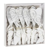 Artikel Weisser Hochzeitsbankhänger mit Herz und Gesteckröhrchen, 18cm, 6er Set