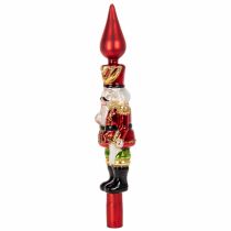 Artikel Christbaumspitze aus Echtglas 28 cm, rot mit Nussknackerfigur für den Weihnachtsbaum