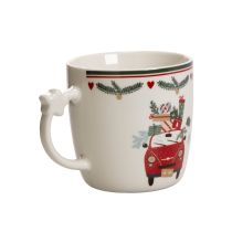 Artikel Becher Keramik 9 cm Weiss mit Weihnachtsmotiv Auto und Geschenken