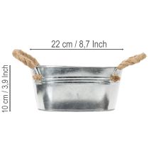 Artikel Blechschale mit Seilgriffen aus Metall 22x13x10cm Silber für Innen- und Aussenbereich