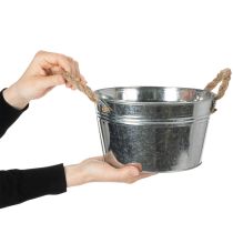 Artikel Blechschale aus Metall mit Seilgriffen Ø22cm Silber für Innen- und Aussendekoration