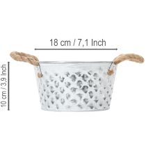 Artikel Blechschale mit Seilgriffen aus Metall Ø18cm H10cm Weiss Silber für Innen- und Aussenbereich