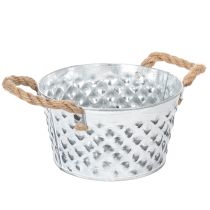 Artikel Blechschale mit Seilgriffen aus Metall Ø18cm H10cm Weiss Silber für Innen- und Aussenbereich