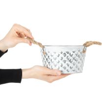Artikel Blechschale mit Seilgriffen aus Metall Ø18cm H10cm Weiss Silber für Innen- und Aussenbereich