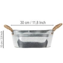 Artikel Blechschale Oval Silber 30x17x10cm mit Flachsgriffen für Innen- und Aussendekoration