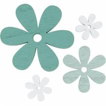 Streudeko Blüte Grün, Mint, Weiß Holz Blumen zum Streuen 29St