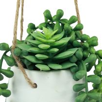 Artikel Set künstliche Sukkulenten in Keramiktöpfen mit Juteseil zum Hängen Grün Weiss 18cm 3 Stück