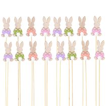 Artikel Holz-Blumenstecker Osterhasen, 12er-Set, 6 cm, Bunt Gepunktet, Frühling/Osterdeko