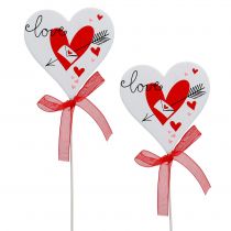 Artikel Blumenstecker Herz Weiß mit Schleife 7cm 12 St