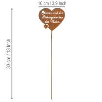 Artikel Blumenstecker Herz aus Metall mit Spruch "Blumen sind die Liebesgedanken der Natur", Edelrost, 10 cm, Gartendeko, 6er-Set