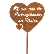 Artikel Blumenstecker Herz aus Metall mit Spruch "Blumen sind die Liebesgedanken der Natur", Edelrost, 10 cm, Gartendeko, 6er-Set