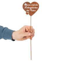 Artikel Blumenstecker Herz aus Metall mit Spruch "Blumen sind die Liebesgedanken der Natur", Edelrost, 10 cm, Gartendeko, 6er-Set