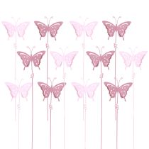 Artikel Blumenstecker Schmetterling Metall Rosa und Pink 24 cm 12 Stück