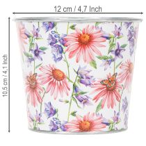 Artikel Blumentopf Metall Ø12cm H10,5cm mit Blumenmotiv für Frühlingsdeko