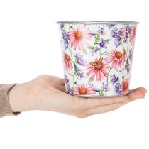 Artikel Blumentopf Metall Ø12cm H10,5cm mit Blumenmotiv für Frühlingsdeko