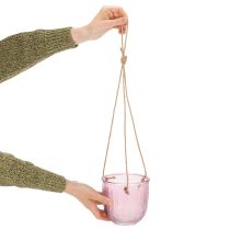 Artikel Hängender Glas-Blumentopf oder Windlicht, 14 cm, Lila und Grün, 2 Stück
