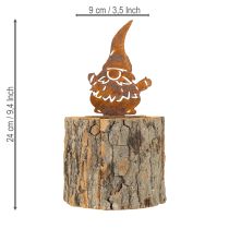 Artikel Blumentopf Holz mit Baumrinde und Edelrost-Wichtel, Ø12,5cm, H24cm