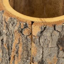 Artikel Blumentopf Holz mit Baumrinde und Edelrost-Wichtel, Ø12,5cm, H24cm