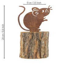 Artikel Blumentopf aus Holz und Rinde, Edelrost-Maus, ca. 24cm hoch, Natur und Rostbraun