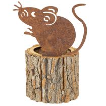 Artikel Blumentopf aus Holz und Rinde, Edelrost-Maus, ca. 24cm hoch, Natur und Rostbraun
