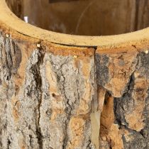 Artikel Blumentopf Holz mit Rinde Übertopf Vogelscheuche Metall Rost H24,5cm